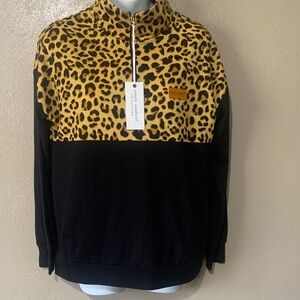 11. Simply Southern M Leopard Zip Top Gold Black Sequin Kangaroo Pockets NWT
